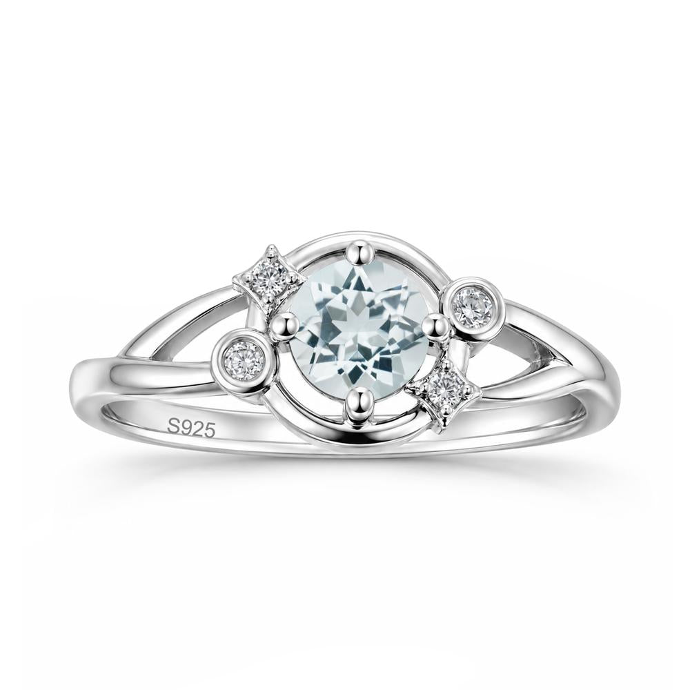 Round Cut Aquamarine Star Celestial Ring - LUO Jewelry #gemstone_Aquamarine