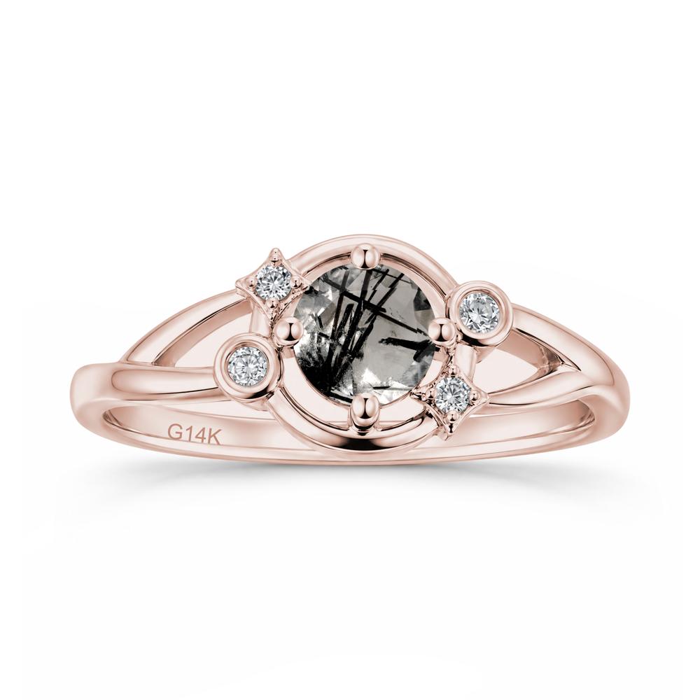 Round Cut Aquamarine Star Celestial Ring - LUO Jewelry #gemstone_Black Rutilated Quartz
