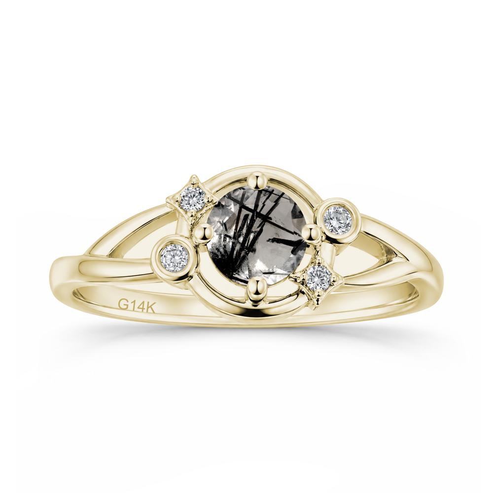 Round Cut Aquamarine Star Celestial Ring - LUO Jewelry #gemstone_Black Rutilated Quartz
