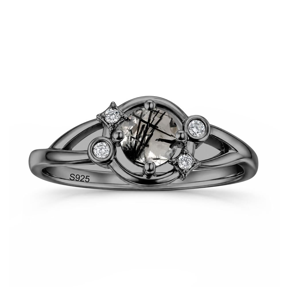 Round Cut Aquamarine Star Celestial Ring - LUO Jewelry #gemstone_Black Rutilated Quartz
