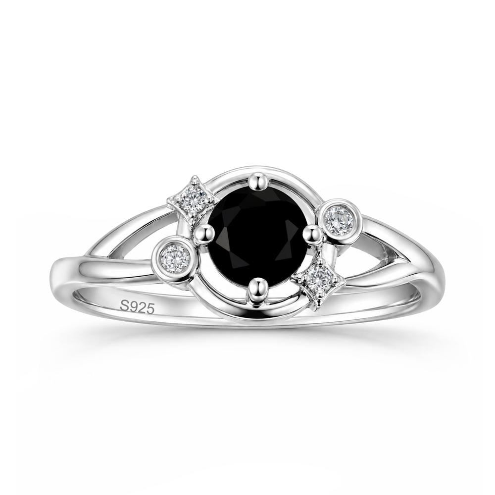 Round Cut Aquamarine Star Celestial Ring - LUO Jewelry #gemstone_Black Spinel