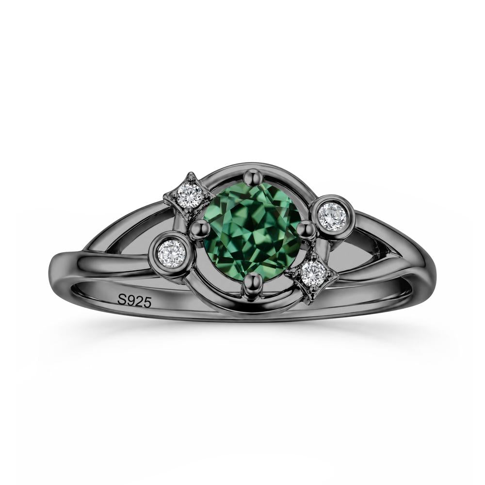 Round Cut Aquamarine Star Celestial Ring - LUO Jewelry #gemstone_Green Sapphire