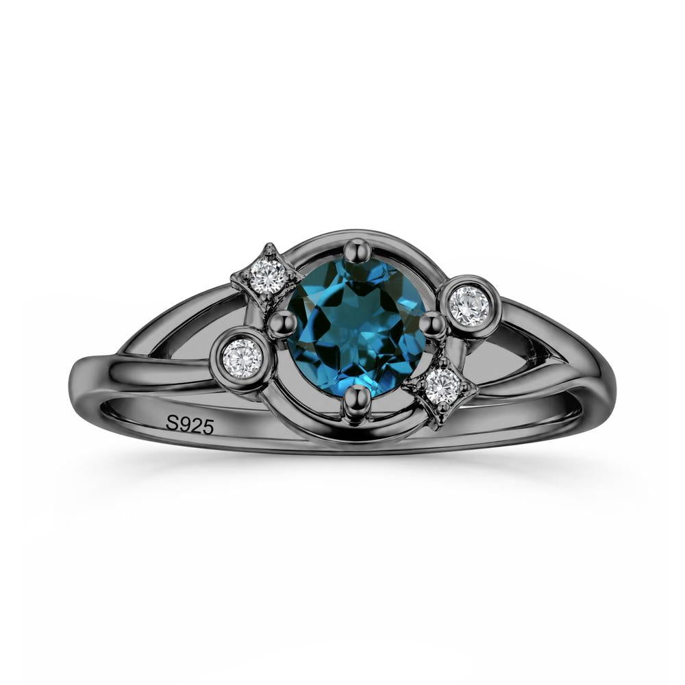 Round Cut Aquamarine Star Celestial Ring - LUO Jewelry #gemstone_London Blue Topaz