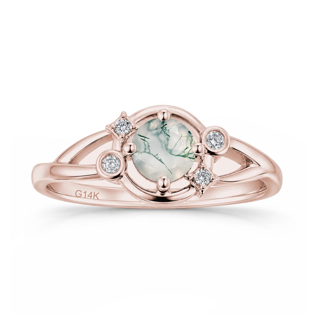 Round Cut Aquamarine Star Celestial Ring - LUO Jewelry #gemstone_Moss Agate