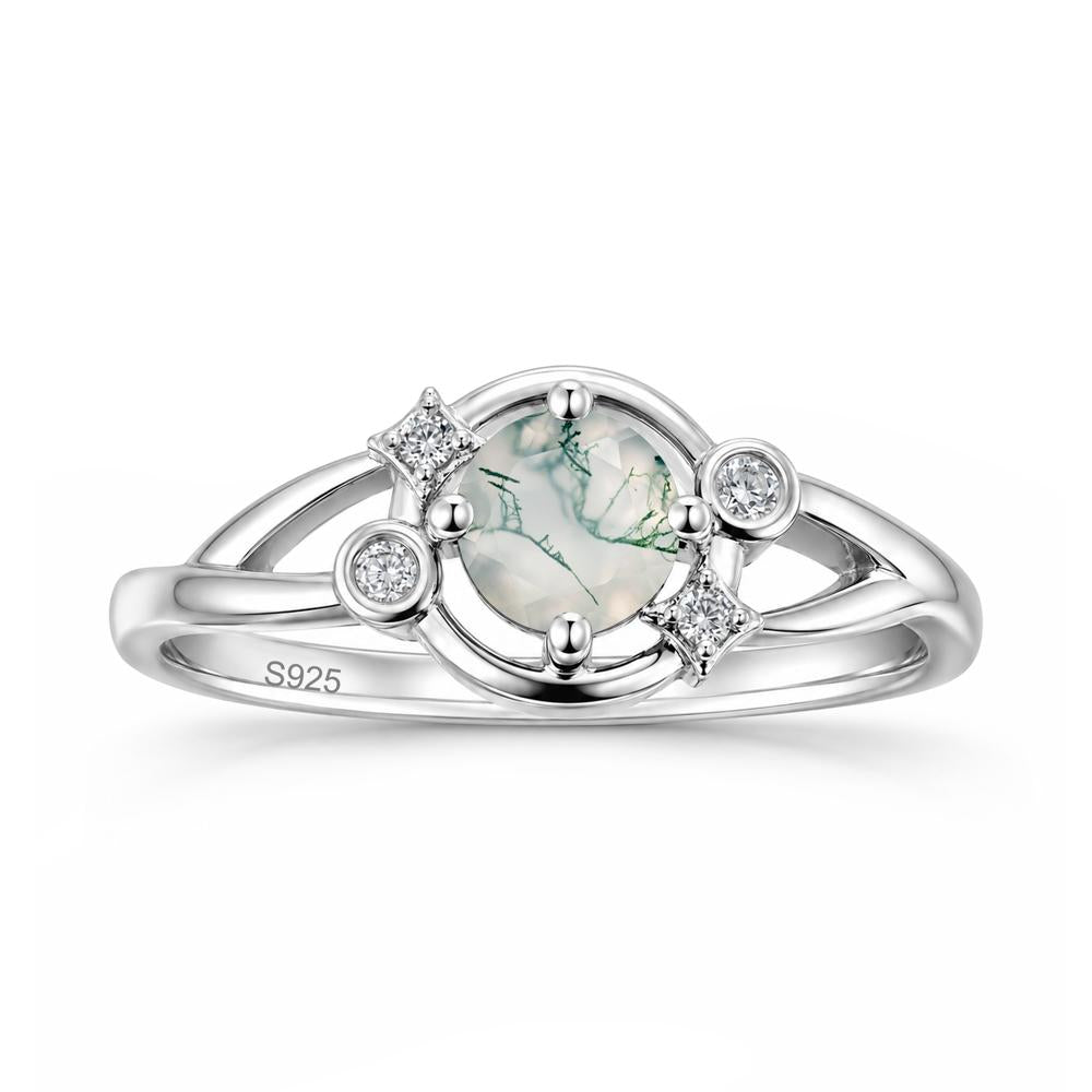 Round Cut Aquamarine Star Celestial Ring - LUO Jewelry #gemstone_Moss Agate