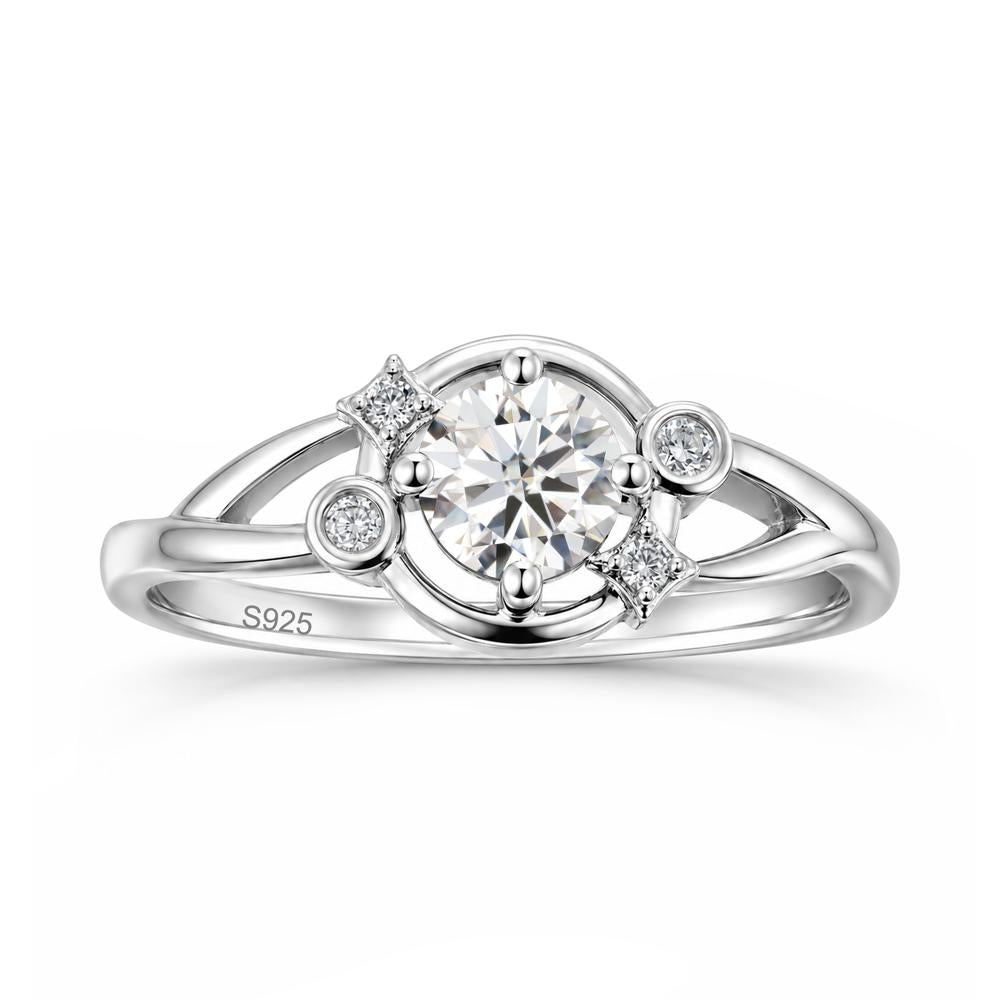 Round Cut Aquamarine Star Celestial Ring - LUO Jewelry #gemstone_Moissanite