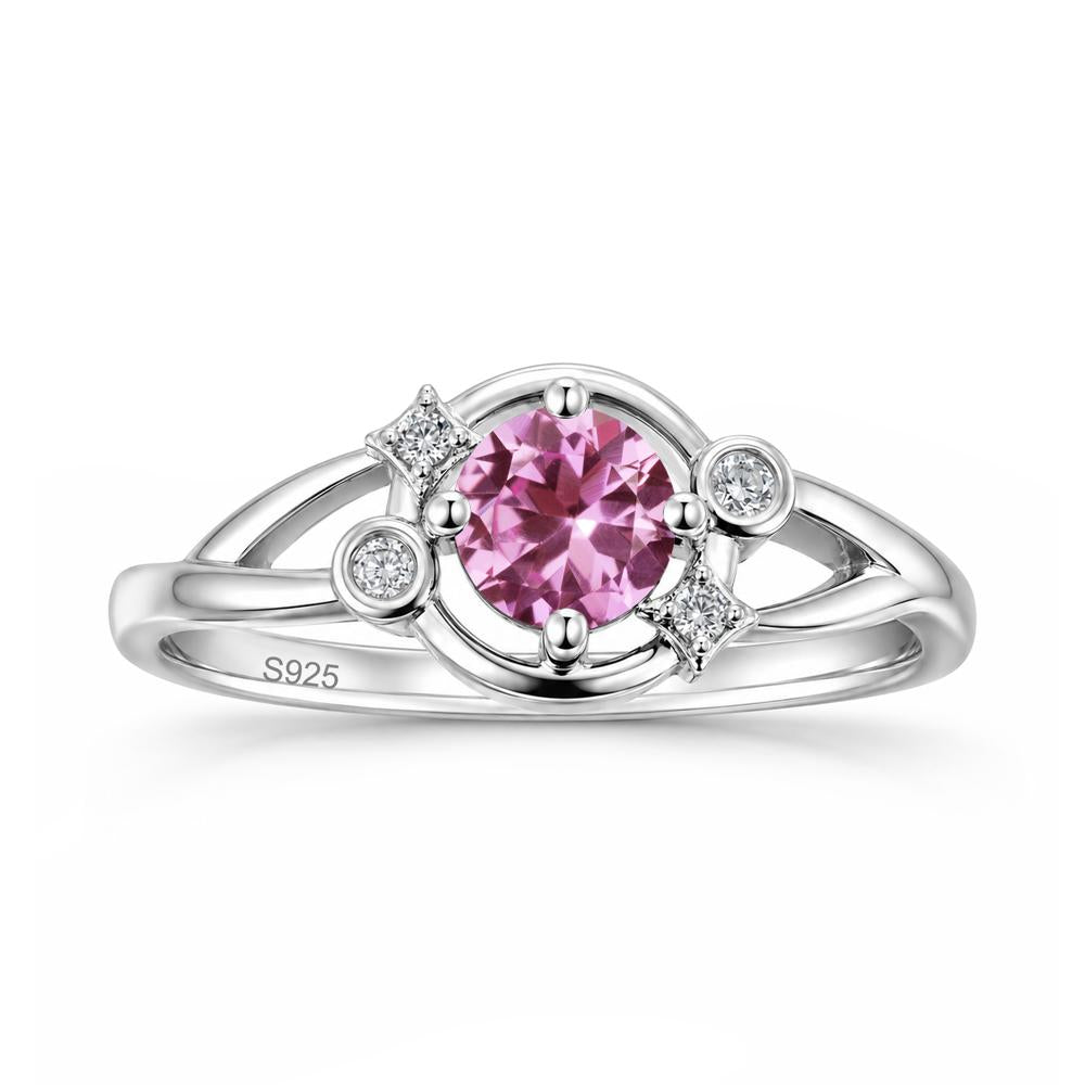 Round Cut Aquamarine Star Celestial Ring - LUO Jewelry #gemstone_Pink Sapphire