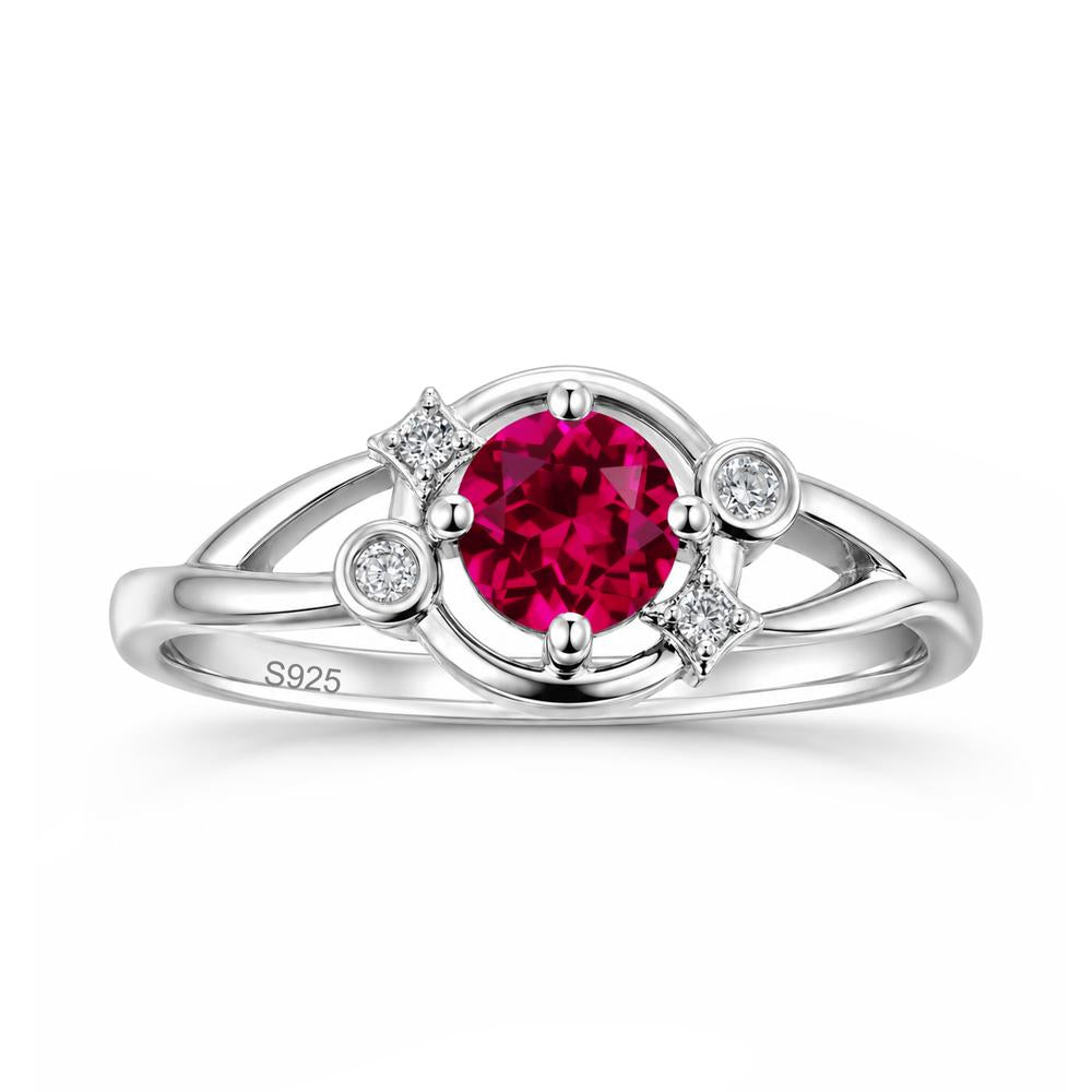Round Cut Aquamarine Star Celestial Ring - LUO Jewelry #gemstone_Ruby