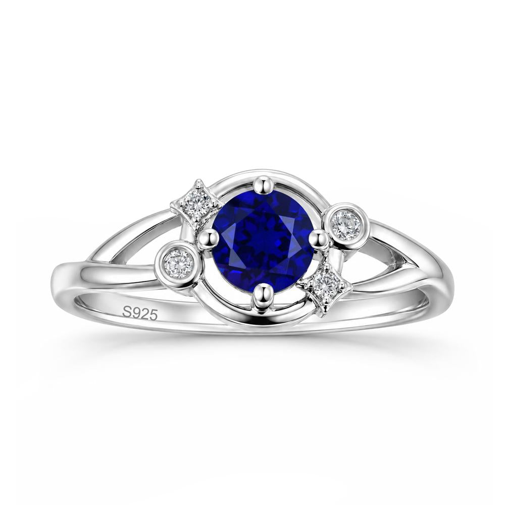 Round Cut Aquamarine Star Celestial Ring - LUO Jewelry #gemstone_Sapphire