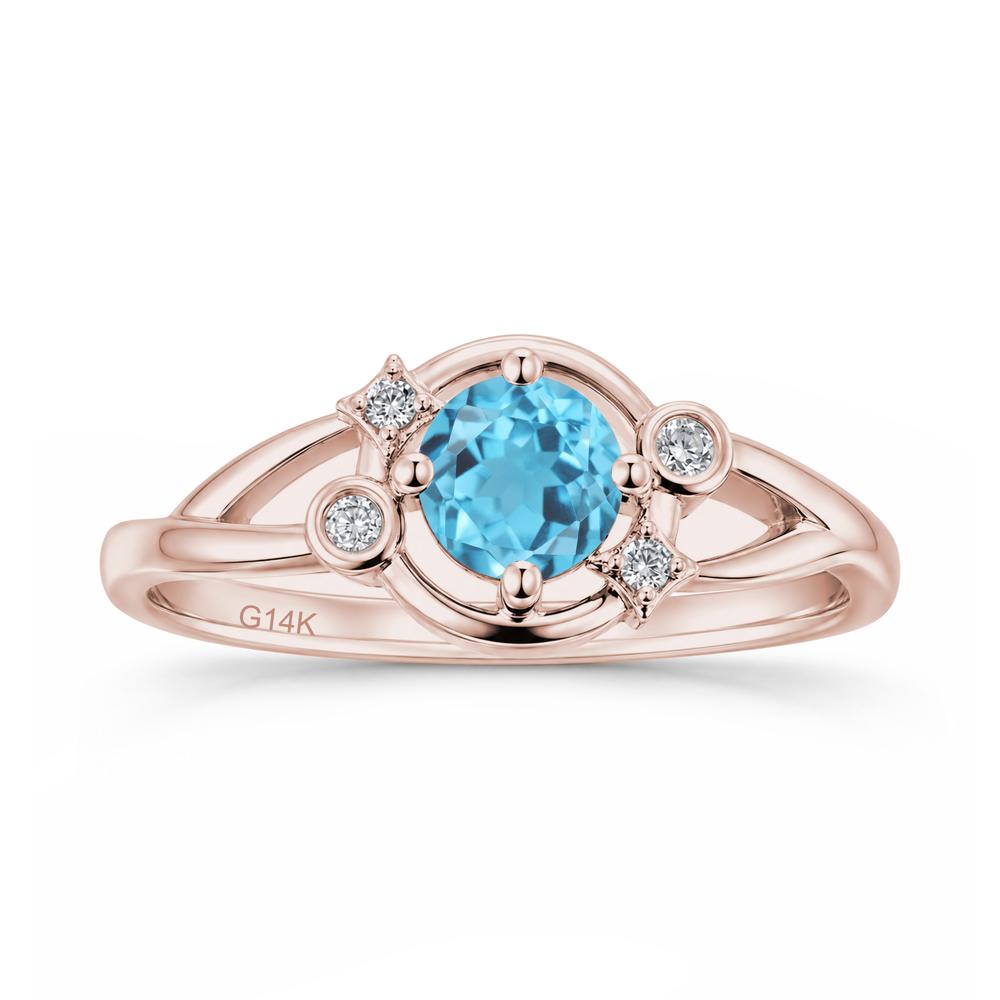 Round Cut Aquamarine Star Celestial Ring - LUO Jewelry #gemstone_Swiss Blue Topaz