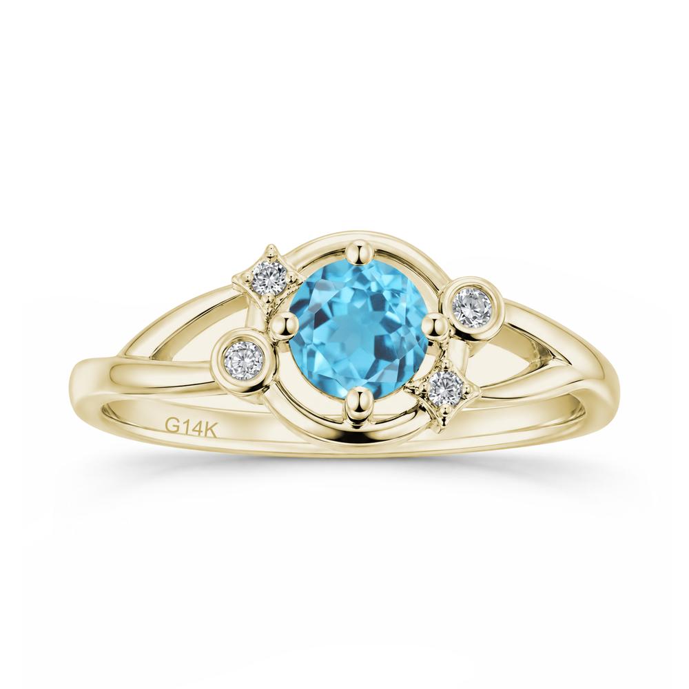Round Cut Aquamarine Star Celestial Ring - LUO Jewelry #gemstone_Swiss Blue Topaz