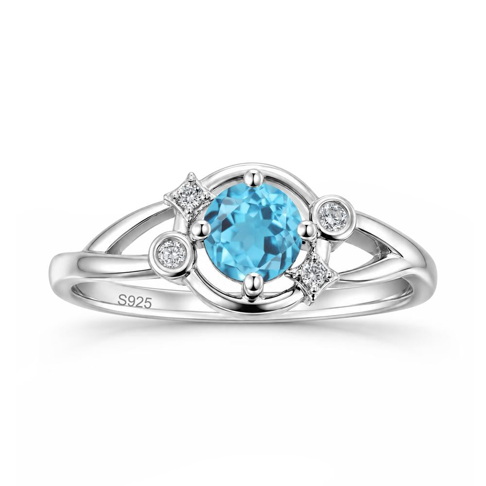Round Cut Aquamarine Star Celestial Ring - LUO Jewelry #gemstone_Swiss Blue Topaz