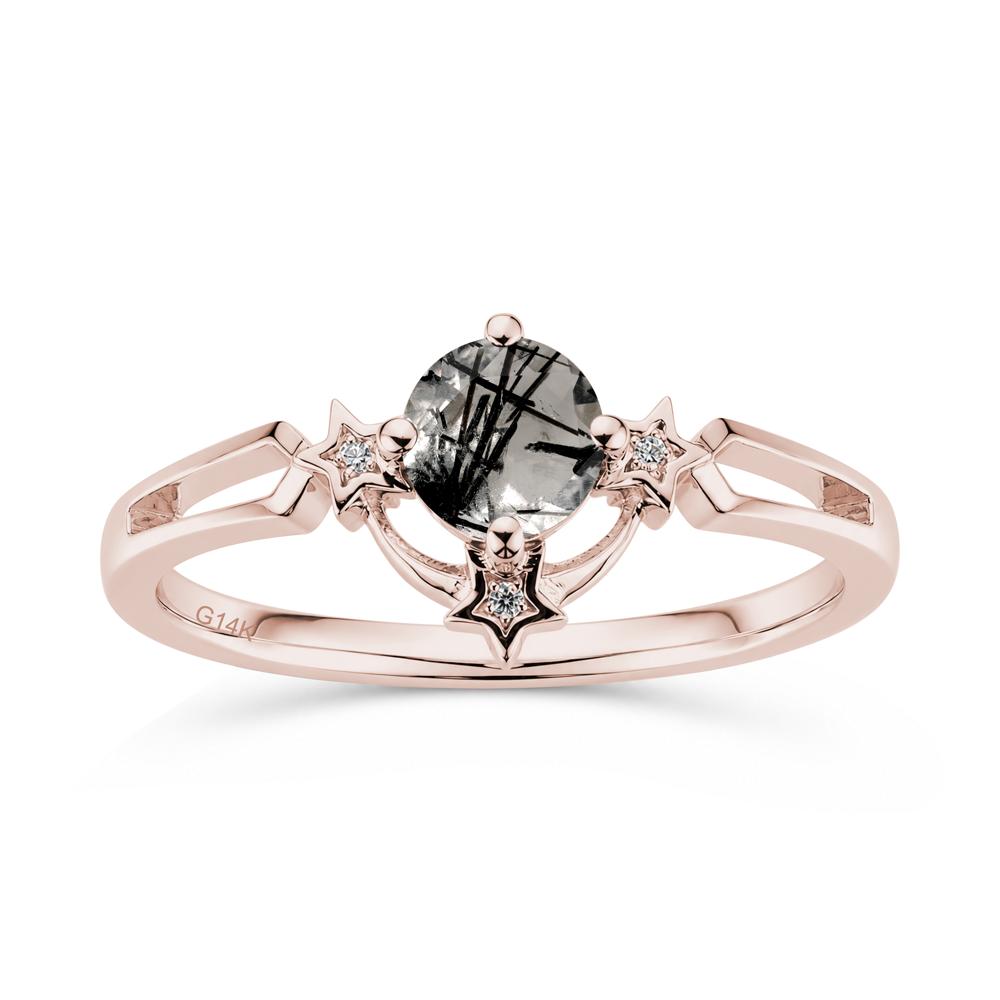 Round Cut Pink Sapphire Star Proposal Ring - LUO Jewelry #gemstone_Black Rutilated Quartz