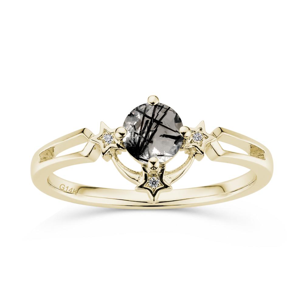 Round Cut Pink Sapphire Star Proposal Ring - LUO Jewelry #gemstone_Black Rutilated Quartz