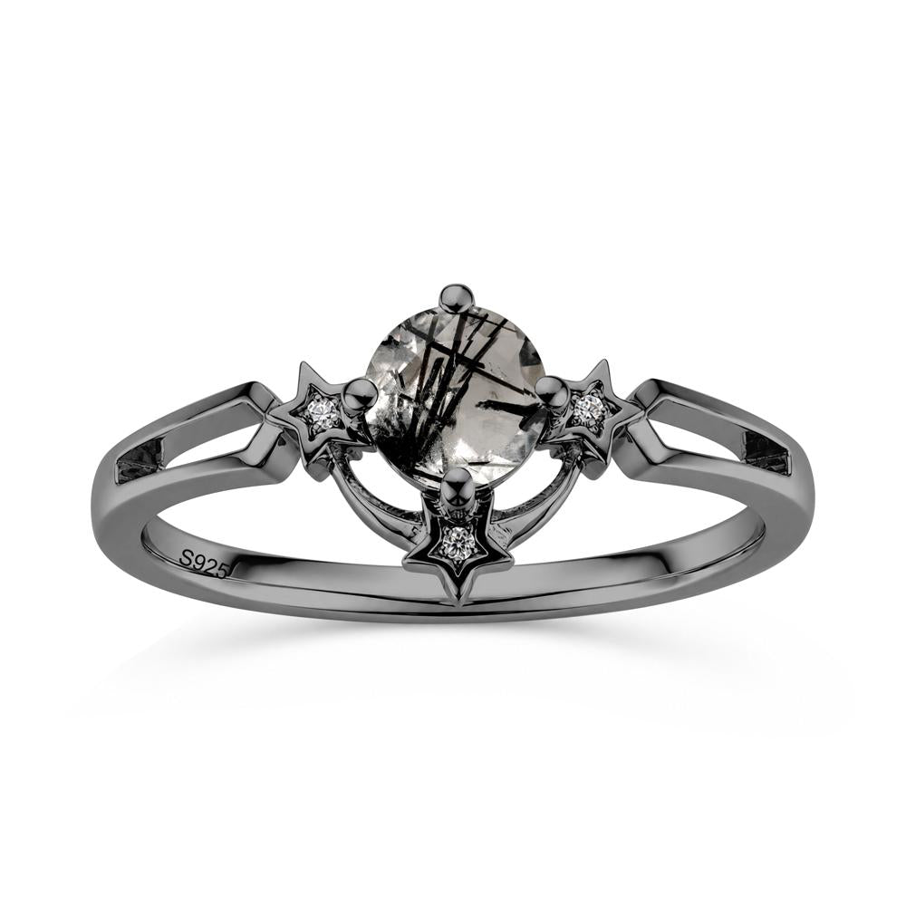 Round Cut Pink Sapphire Star Proposal Ring - LUO Jewelry #gemstone_Black Rutilated Quartz