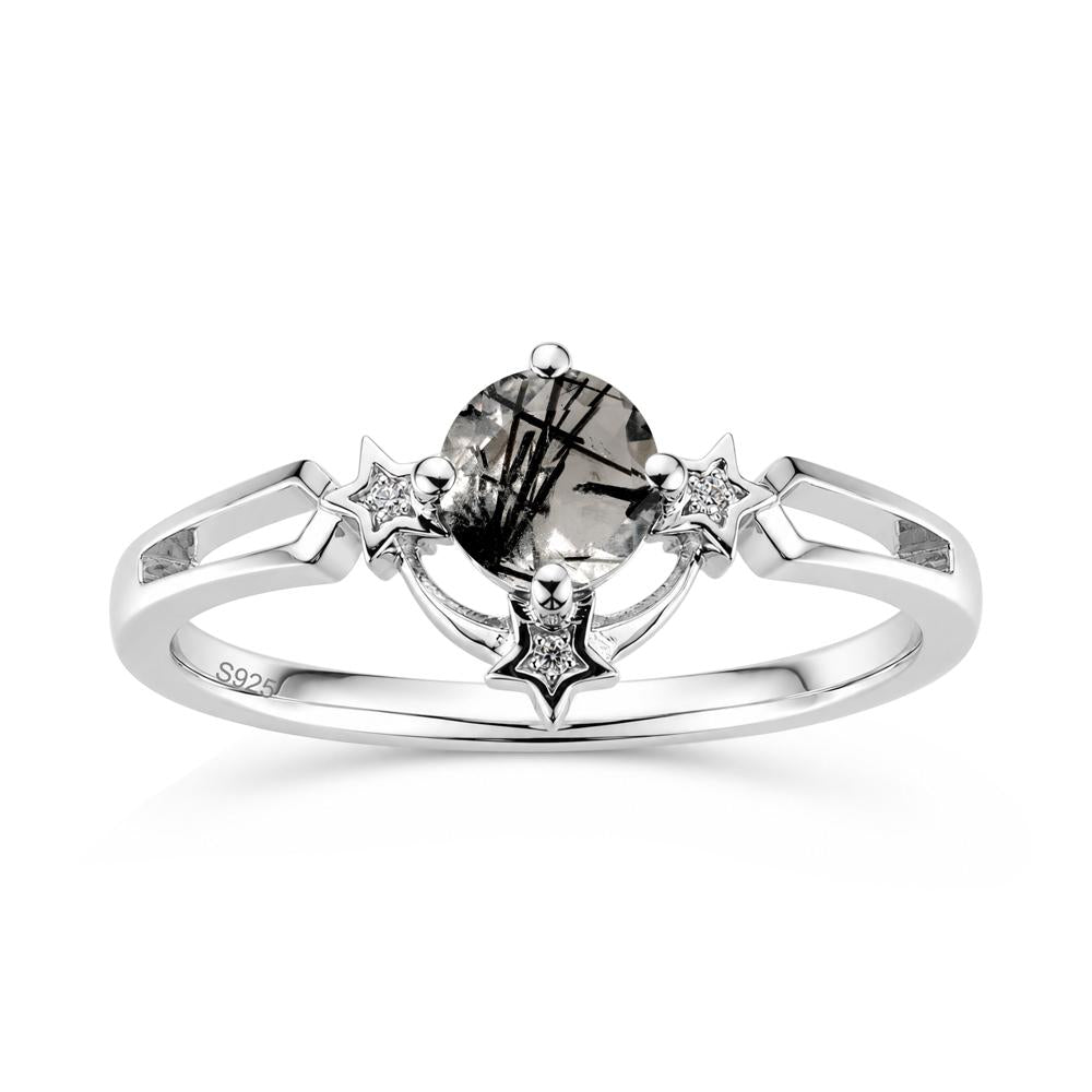 Round Cut Pink Sapphire Star Proposal Ring - LUO Jewelry #gemstone_Black Rutilated Quartz