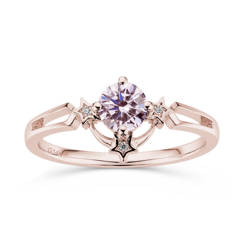 Round Cut Pink Sapphire Star Proposal Ring - LUO Jewelry #gemstone_Pink Cubic Zirconia