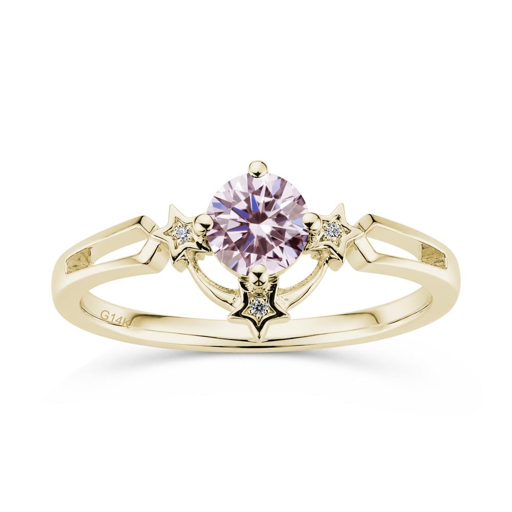Round Cut Pink Sapphire Star Proposal Ring - LUO Jewelry #gemstone_Pink Cubic Zirconia