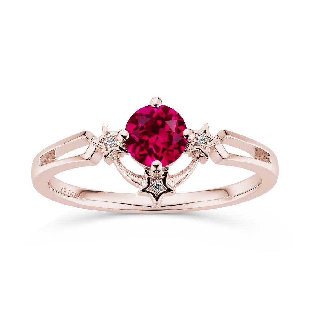 Round Cut Pink Sapphire Star Proposal Ring - LUO Jewelry #gemstone_Ruby