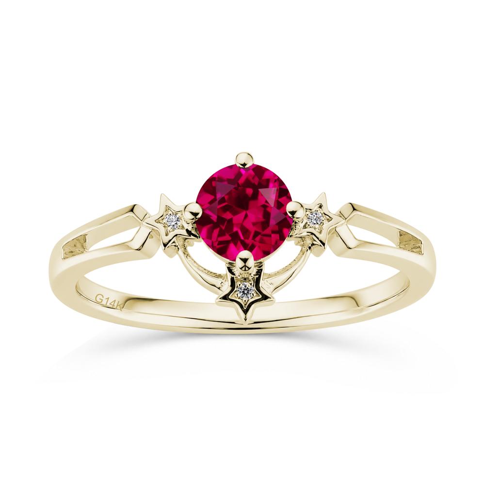 Round Cut Pink Sapphire Star Proposal Ring - LUO Jewelry #gemstone_Ruby