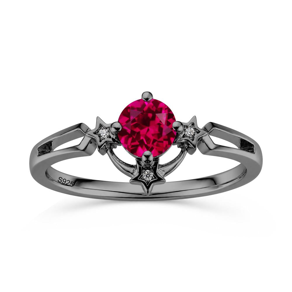 Round Cut Pink Sapphire Star Proposal Ring - LUO Jewelry #gemstone_Ruby