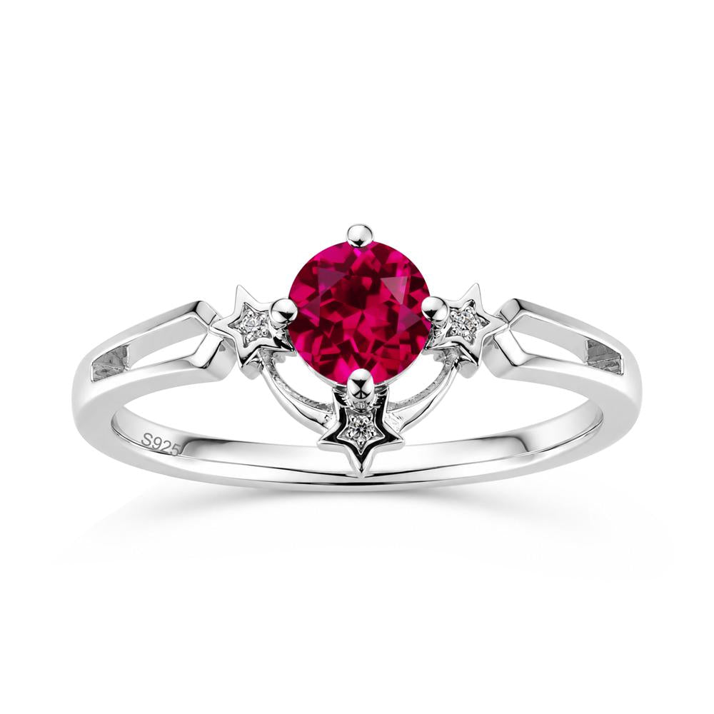 Round Cut Pink Sapphire Star Proposal Ring - LUO Jewelry #gemstone_Ruby