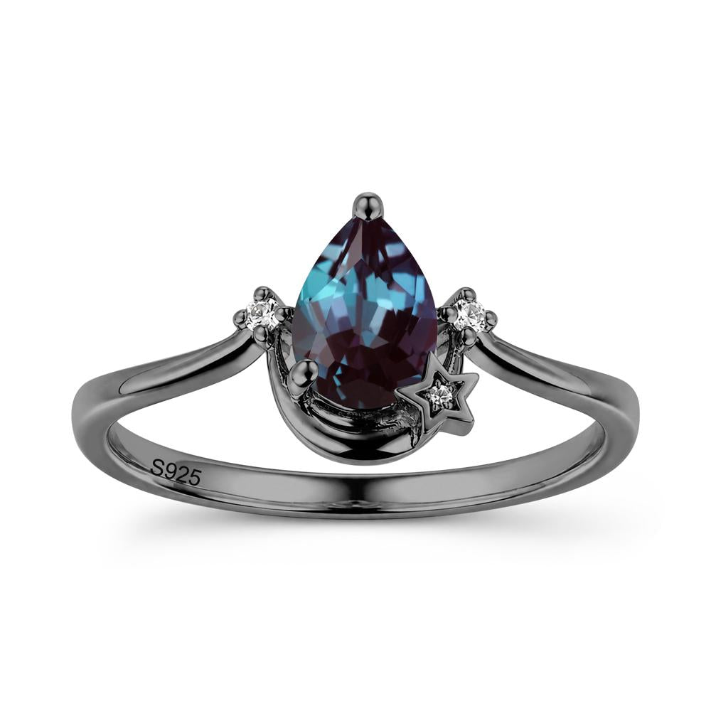 Pear Cut Green Sapphire Moon and Star Ring - LUO Jewelry #gemstone_Alexandrite