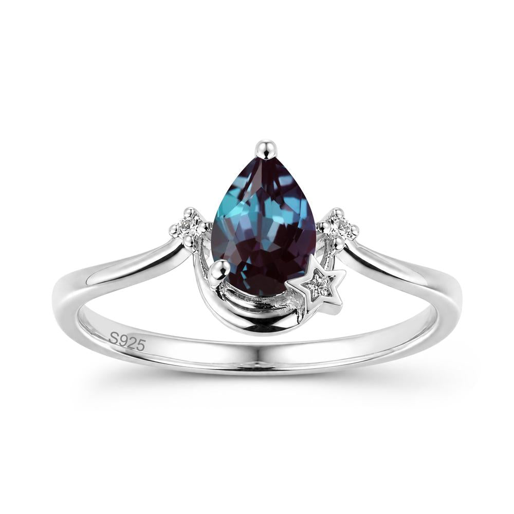 Pear Cut Green Sapphire Moon and Star Ring - LUO Jewelry #gemstone_Alexandrite