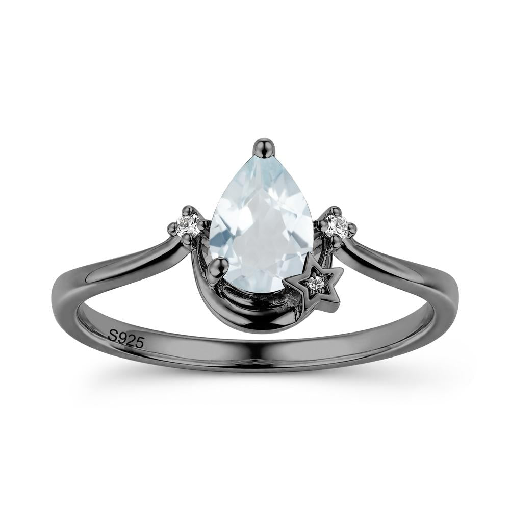 Pear Cut Green Sapphire Moon and Star Ring - LUO Jewelry #gemstone_Aquamarine