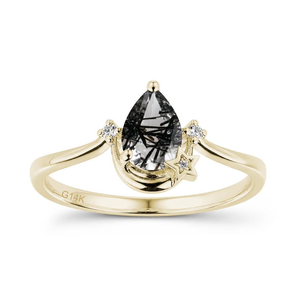 Pear Cut Green Sapphire Moon and Star Ring - LUO Jewelry #gemstone_Black Rutilated Quartz