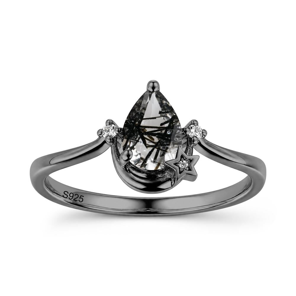 Pear Cut Green Sapphire Moon and Star Ring - LUO Jewelry #gemstone_Black Rutilated Quartz