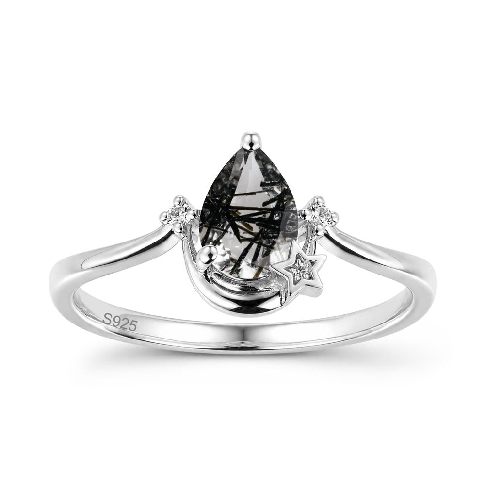 Pear Cut Green Sapphire Moon and Star Ring - LUO Jewelry #gemstone_Black Rutilated Quartz