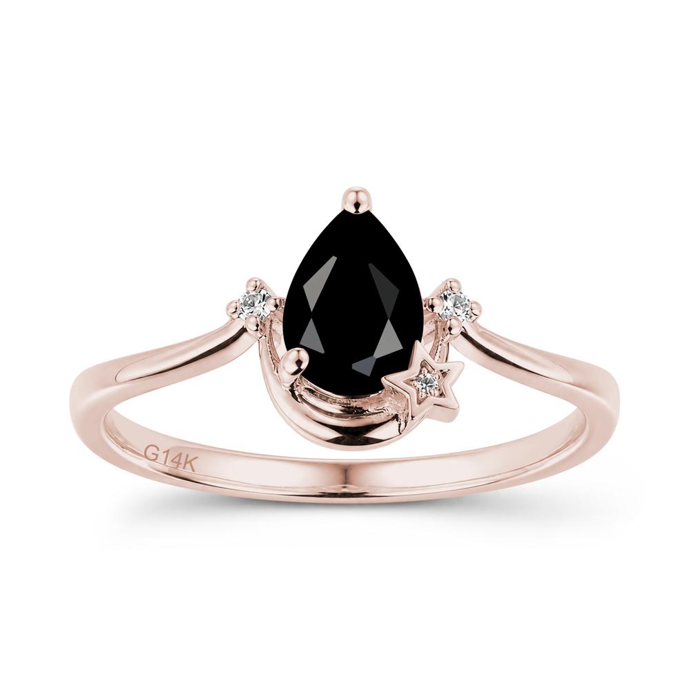 Pear Cut Green Sapphire Moon and Star Ring - LUO Jewelry #gemstone_Black Spinel