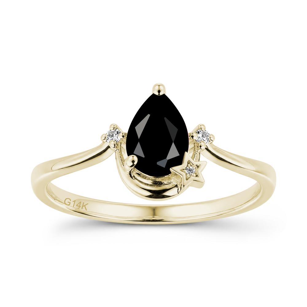 Pear Cut Green Sapphire Moon and Star Ring - LUO Jewelry #gemstone_Black Spinel