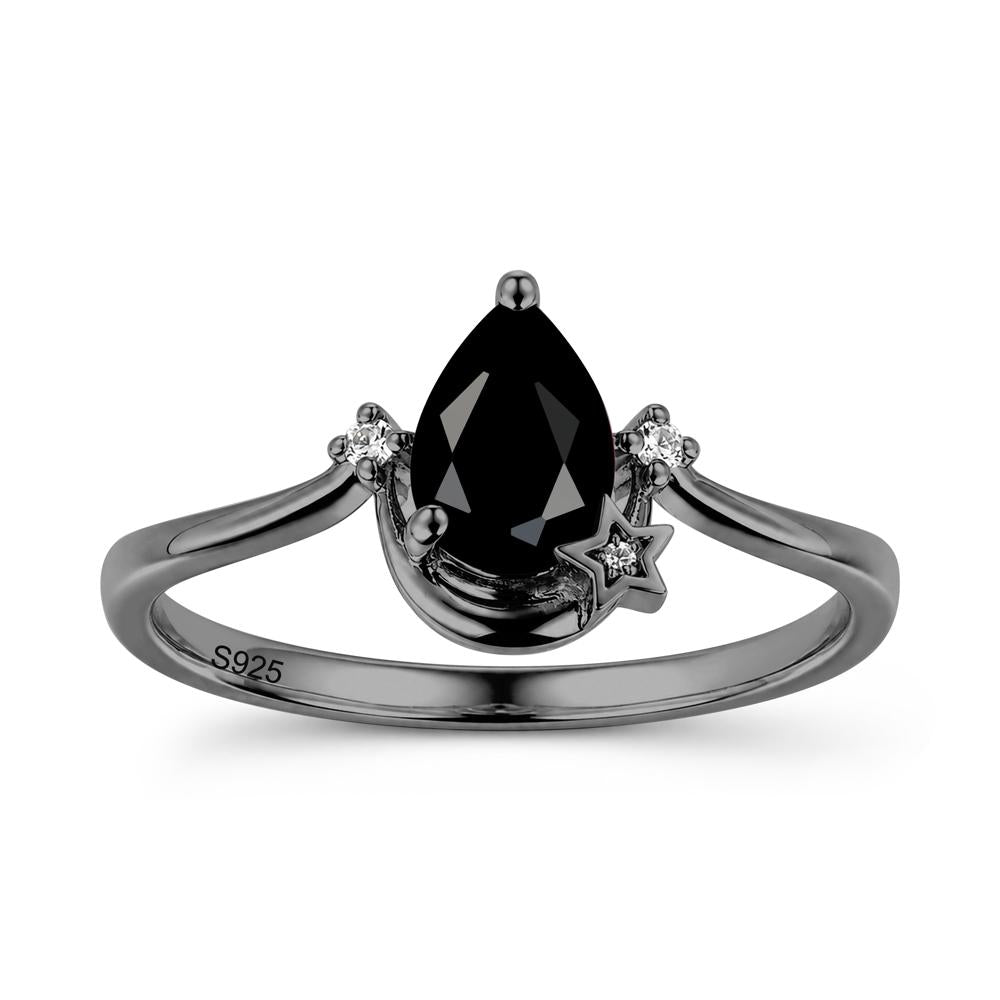 Pear Cut Green Sapphire Moon and Star Ring - LUO Jewelry #gemstone_Black Spinel