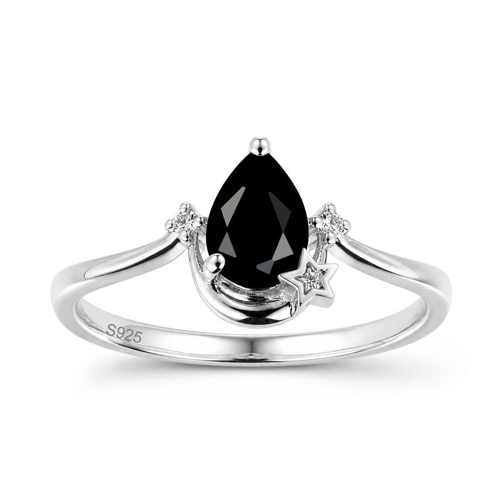 Pear Cut Green Sapphire Moon and Star Ring - LUO Jewelry #gemstone_Black Spinel