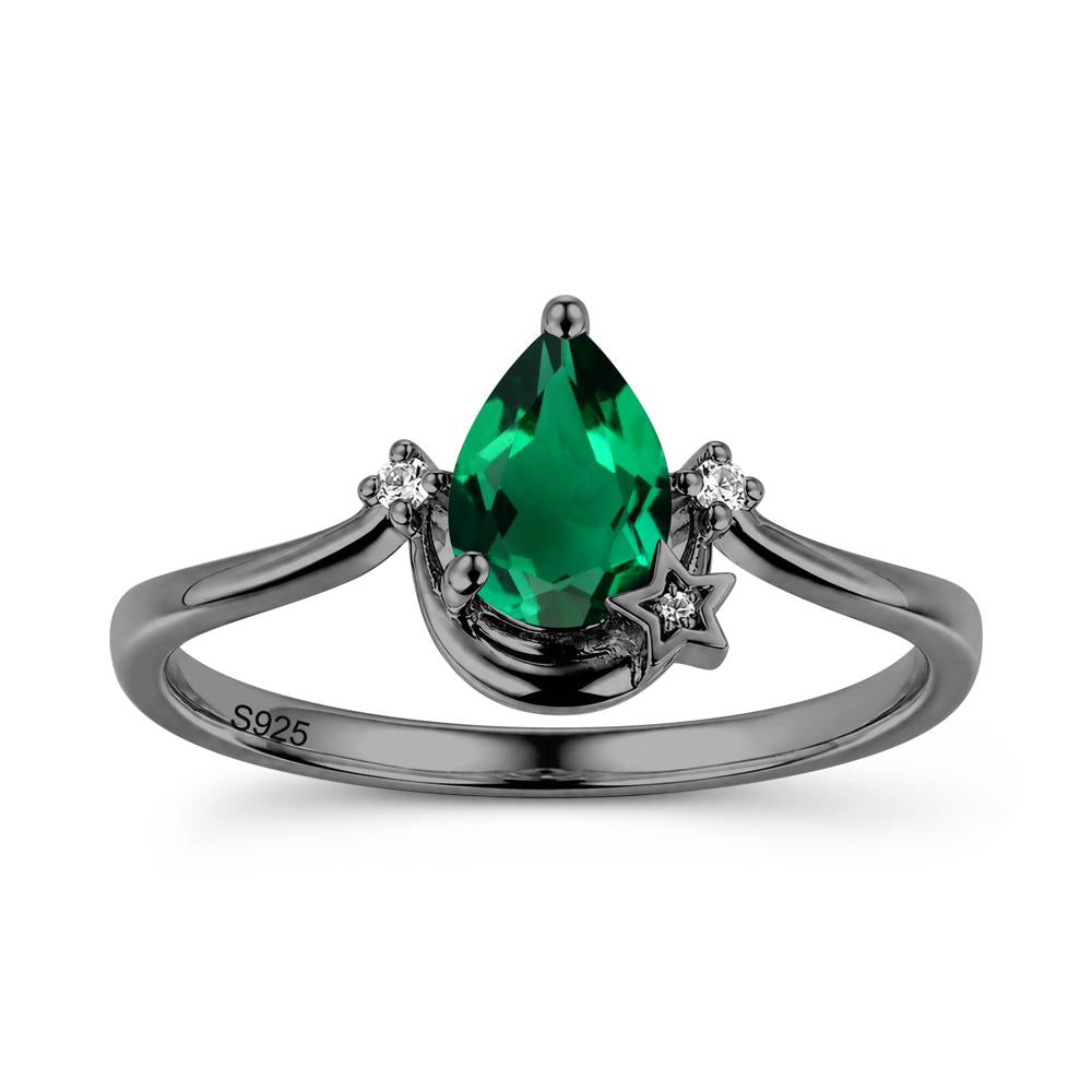Pear Cut Green Sapphire Moon and Star Ring - LUO Jewelry #gemstone_Emerald