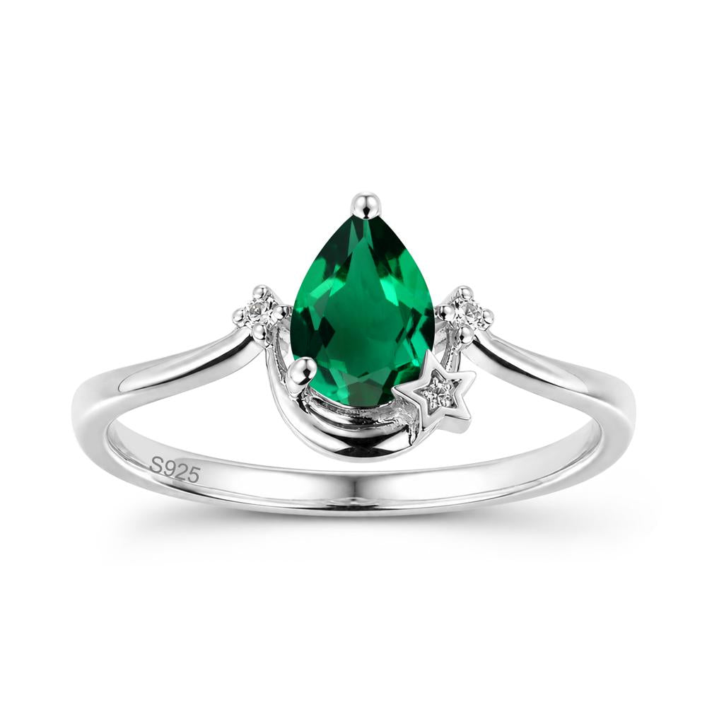 Pear Cut Green Sapphire Moon and Star Ring - LUO Jewelry #gemstone_Emerald