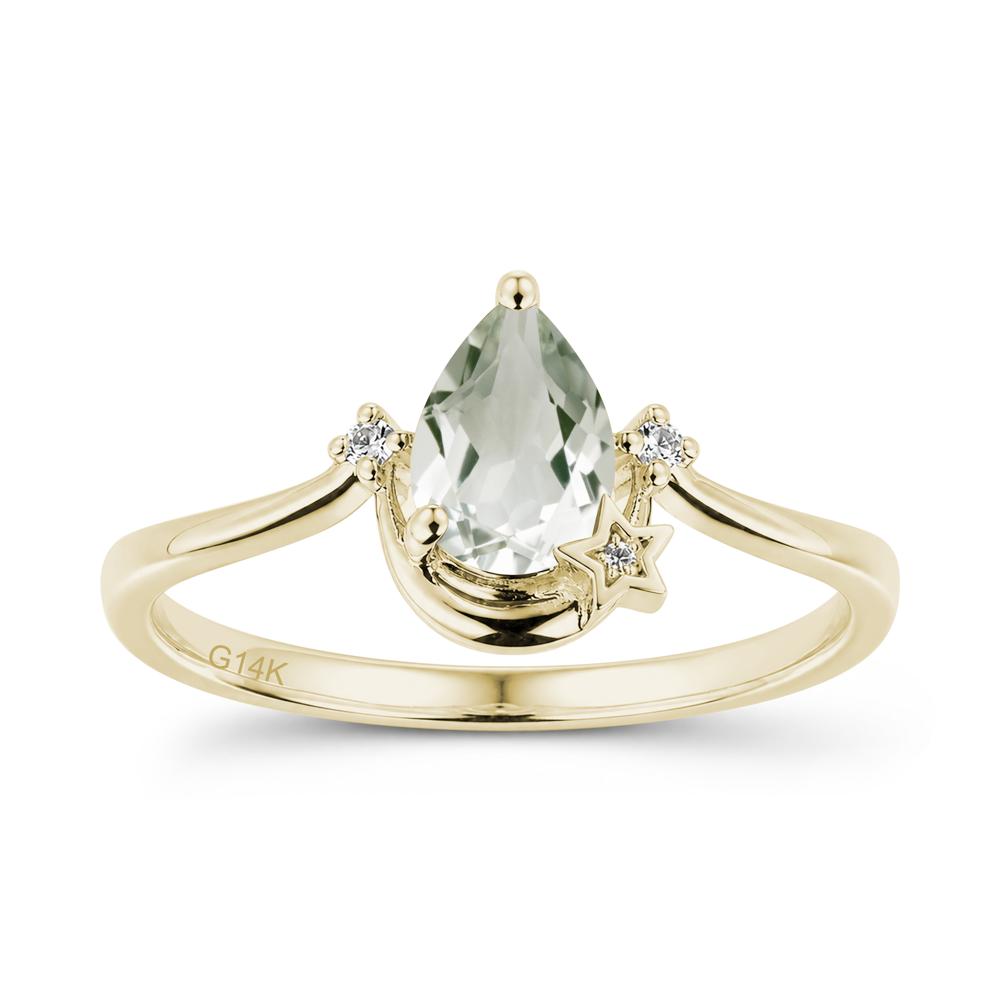 Pear Cut Green Sapphire Moon and Star Ring - LUO Jewelry #gemstone_Green Amethyst