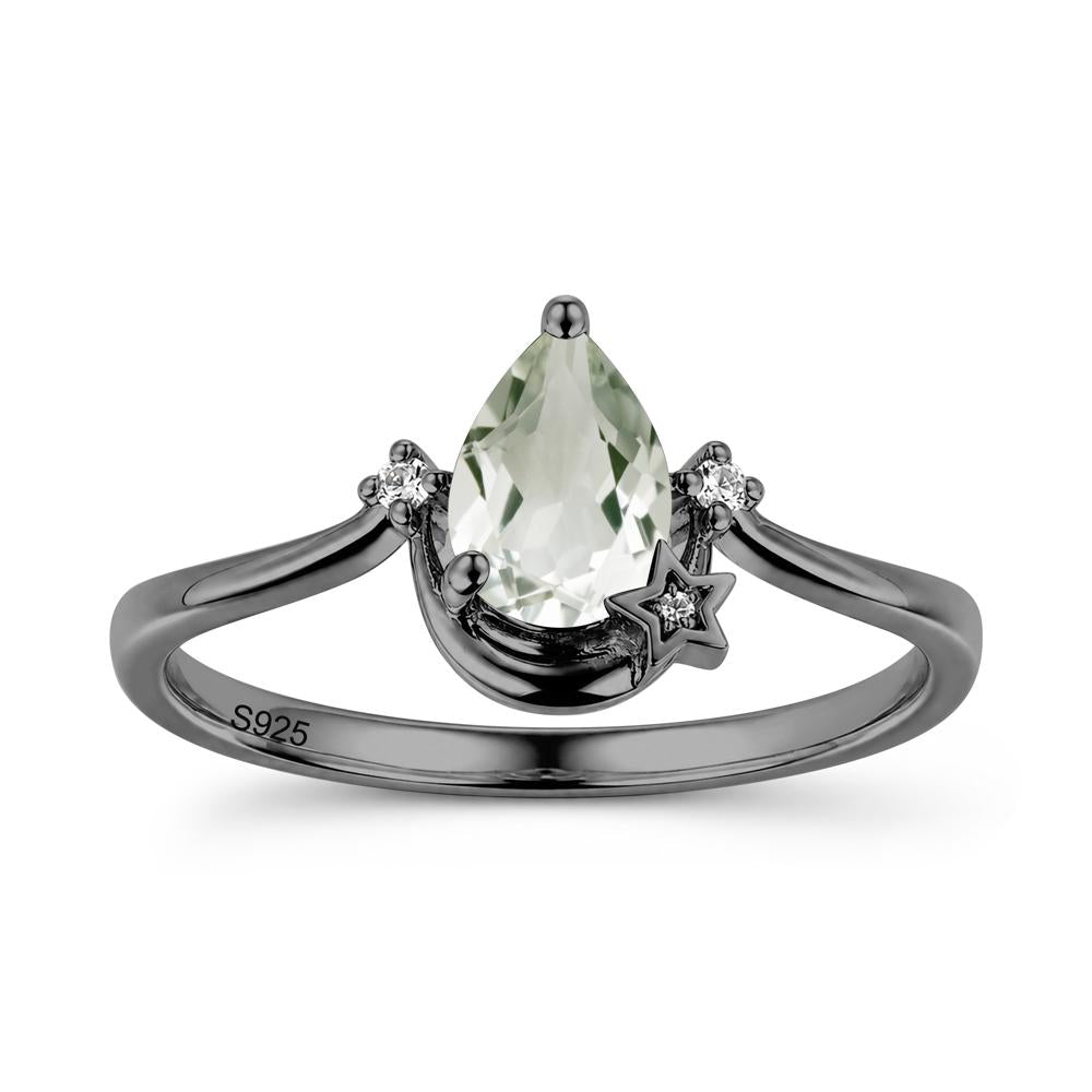 Pear Cut Green Sapphire Moon and Star Ring - LUO Jewelry #gemstone_Green Amethyst