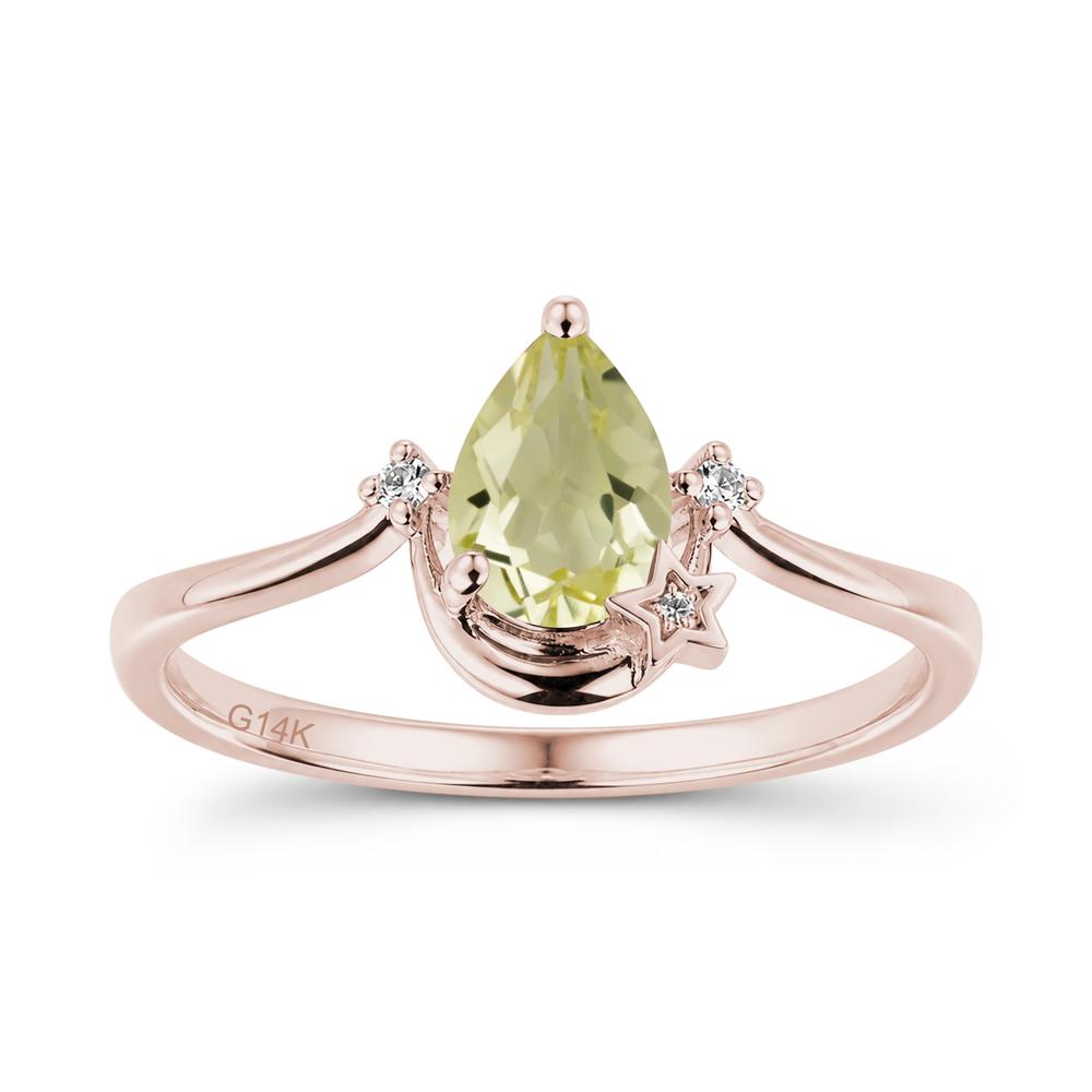 Pear Cut Green Sapphire Moon and Star Ring - LUO Jewelry #gemstone_Lemon Quartz