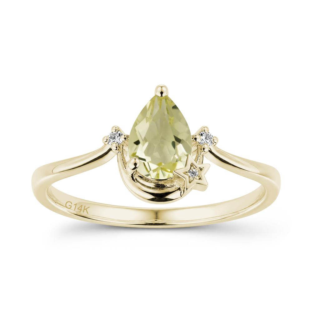 Pear Cut Green Sapphire Moon and Star Ring - LUO Jewelry #gemstone_Lemon Quartz