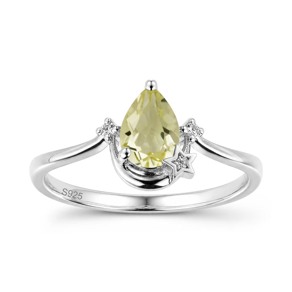 Pear Cut Green Sapphire Moon and Star Ring - LUO Jewelry #gemstone_Lemon Quartz