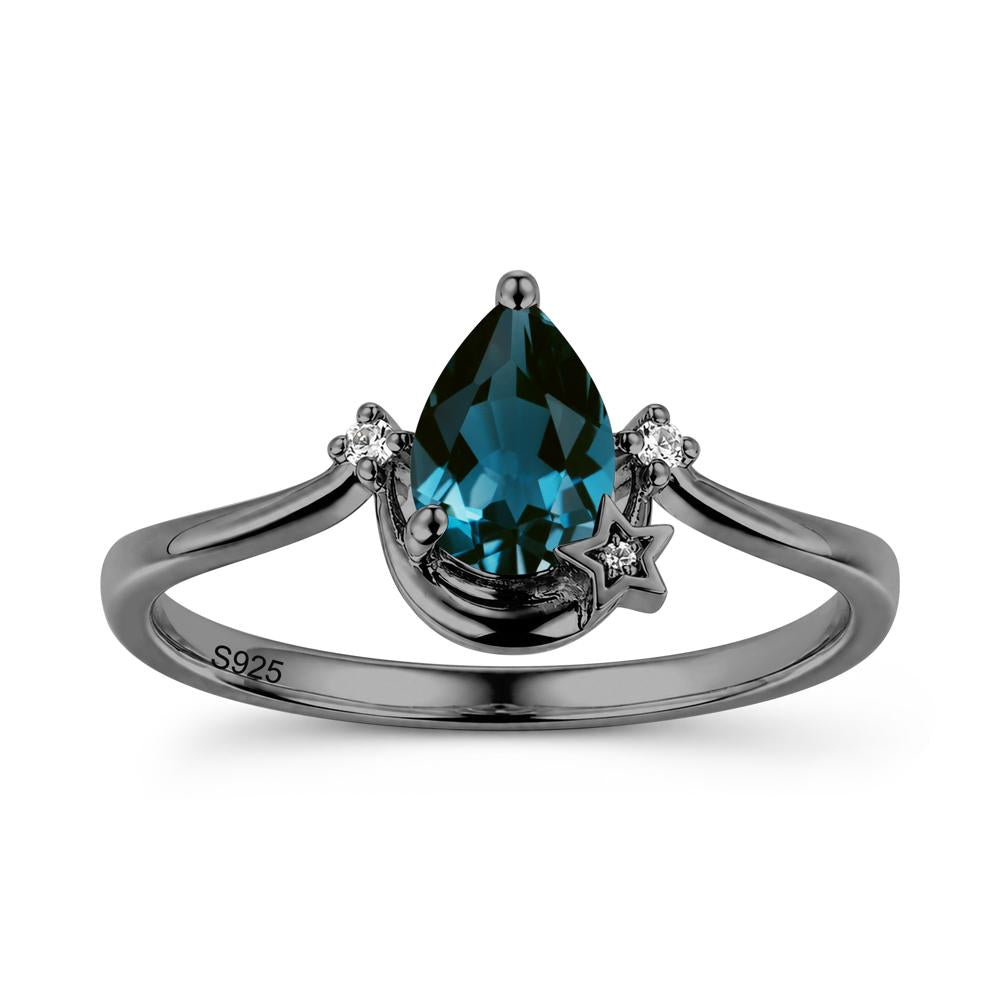 Pear Cut Green Sapphire Moon and Star Ring - LUO Jewelry #gemstone_London Blue Topaz