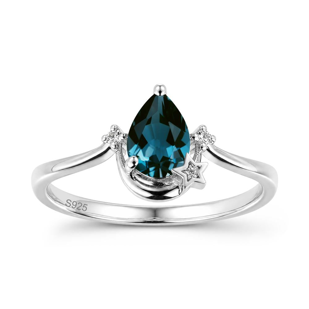 Pear Cut Green Sapphire Moon and Star Ring - LUO Jewelry #gemstone_London Blue Topaz