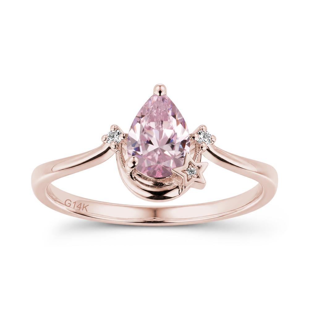 Pear Cut Green Sapphire Moon and Star Ring - LUO Jewelry #gemstone_Pink Cubic Zirconia