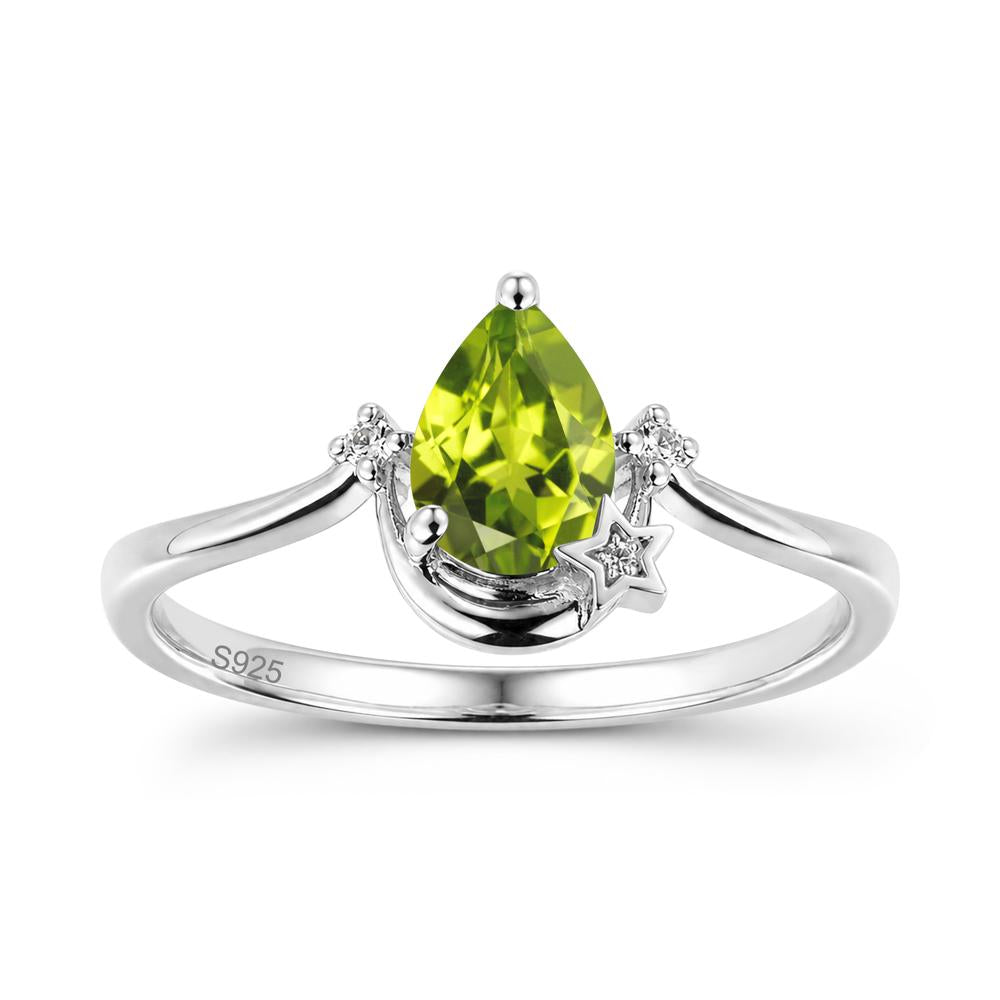 Pear Cut Green Sapphire Moon and Star Ring - LUO Jewelry #gemstone_Peridot