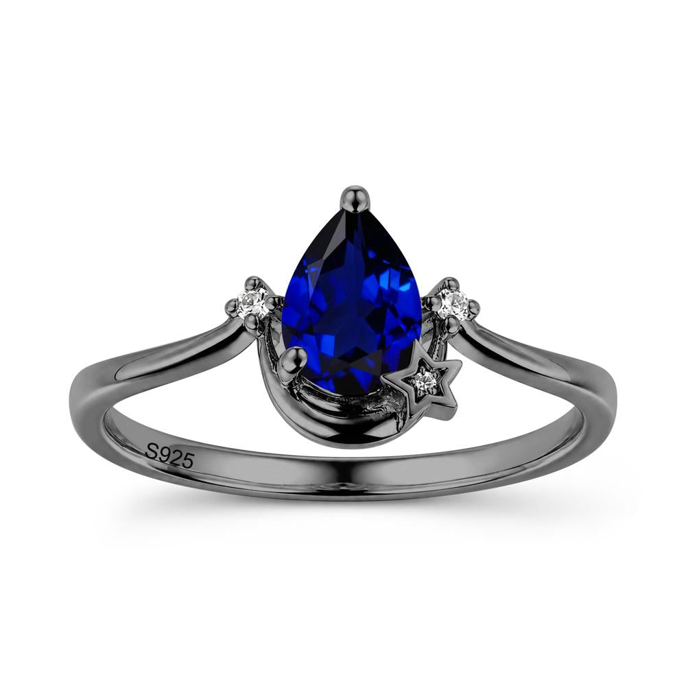 Pear Cut Green Sapphire Moon and Star Ring - LUO Jewelry #gemstone_Sapphire