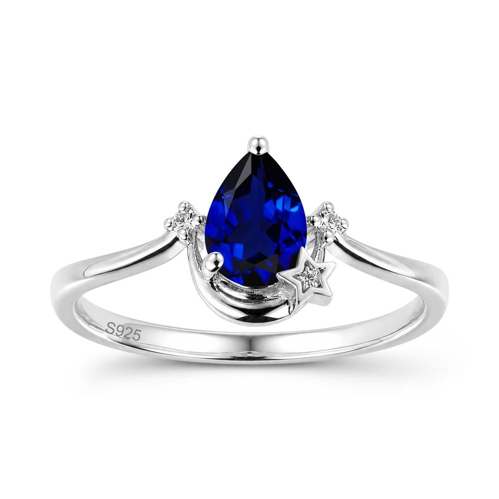 Pear Cut Green Sapphire Moon and Star Ring - LUO Jewelry #gemstone_Sapphire