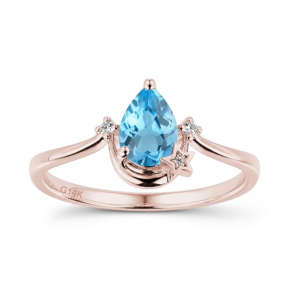 Pear Cut Green Sapphire Moon and Star Ring - LUO Jewelry #gemstone_Swiss Blue Topaz
